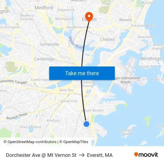 Dorchester Ave @ Mt Vernon St to Everett, MA map