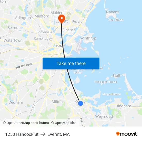 1250 Hancock St to Everett, MA map