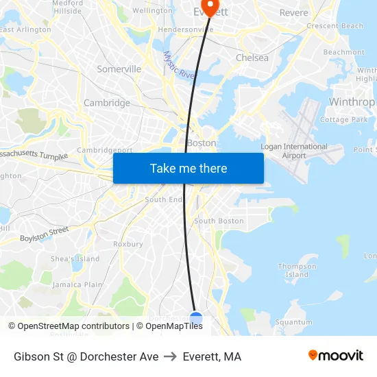 Gibson St @ Dorchester Ave to Everett, MA map