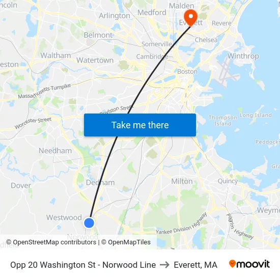 Opp 20 Washington St - Norwood Line to Everett, MA map