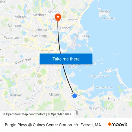 Burgin Pkwy @ Quincy Center Station to Everett, MA map