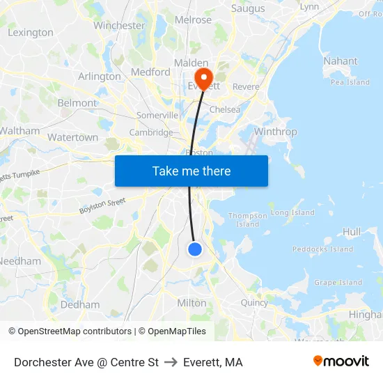 Dorchester Ave @ Centre St to Everett, MA map