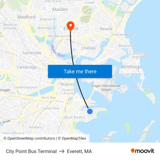 City Point Bus Terminal to Everett, MA map