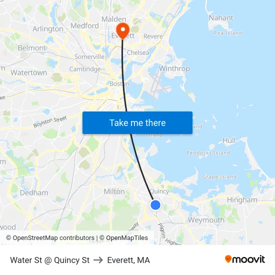 Water St @ Quincy St to Everett, MA map