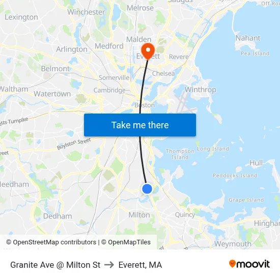 Granite Ave @ Milton St to Everett, MA map