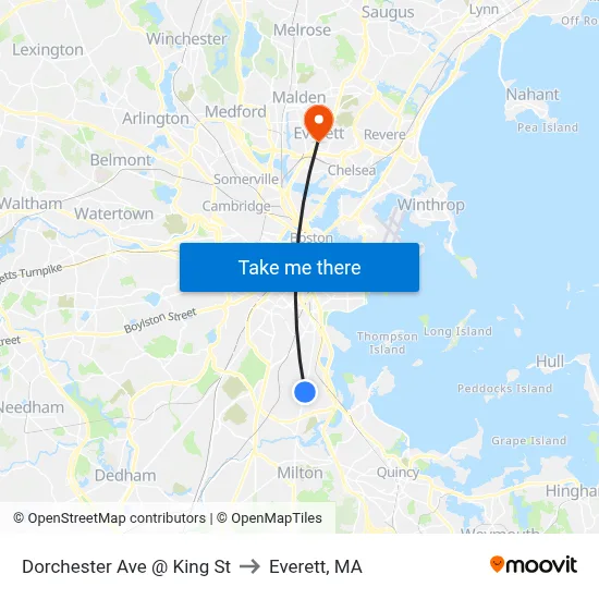 Dorchester Ave @ King St to Everett, MA map
