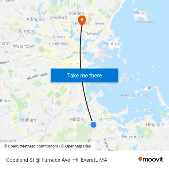 Copeland St @ Furnace Ave to Everett, MA map