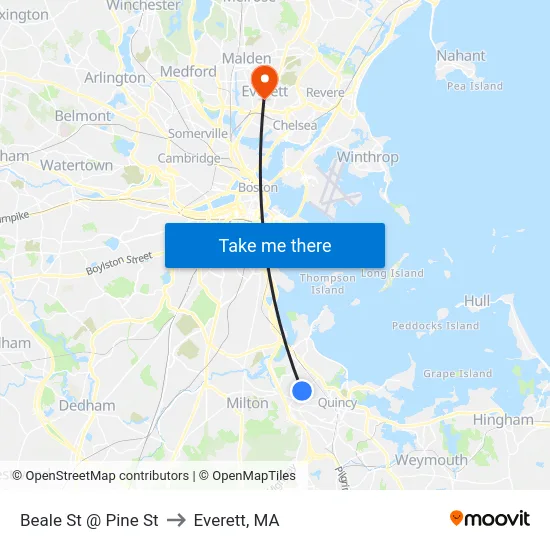 Beale St @ Pine St to Everett, MA map