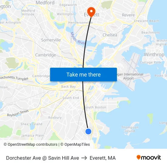 Dorchester Ave @ Savin Hill Ave to Everett, MA map