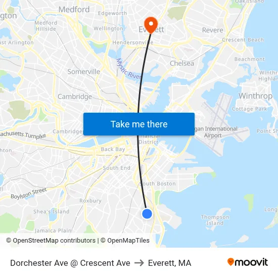 Dorchester Ave @ Crescent Ave to Everett, MA map