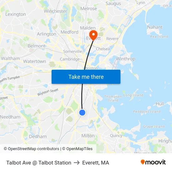 Talbot Ave @ Talbot Station to Everett, MA map