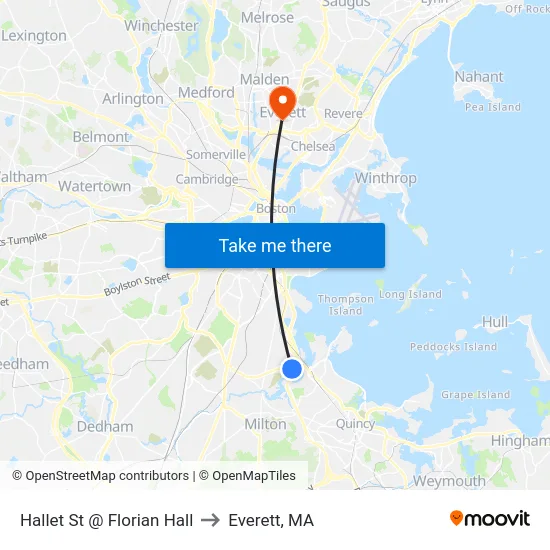 Hallet St @ Florian Hall to Everett, MA map