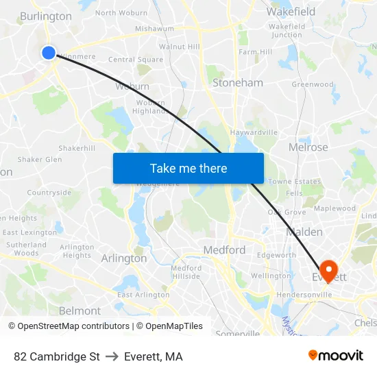 82 Cambridge St to Everett, MA map