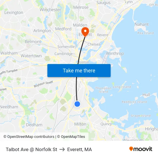 Talbot Ave @ Norfolk St to Everett, MA map