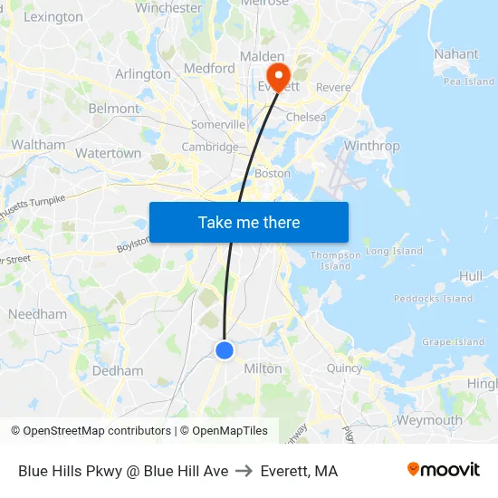Blue Hills Pkwy @ Blue Hill Ave to Everett, MA map