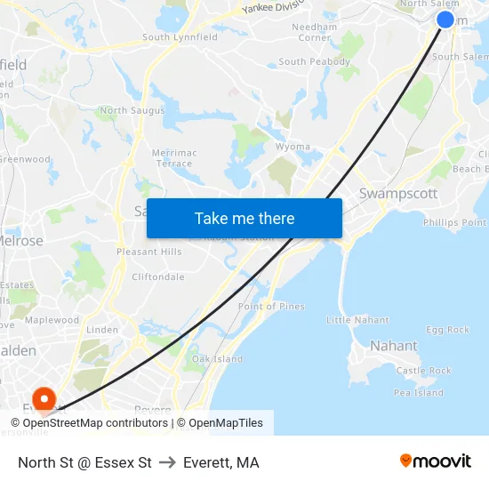 North St @ Essex St to Everett, MA map