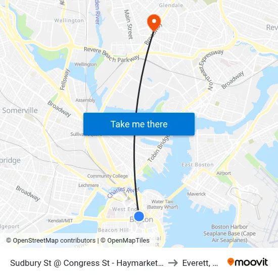 Sudbury St @ Congress St - Haymarket Sta to Everett, MA map
