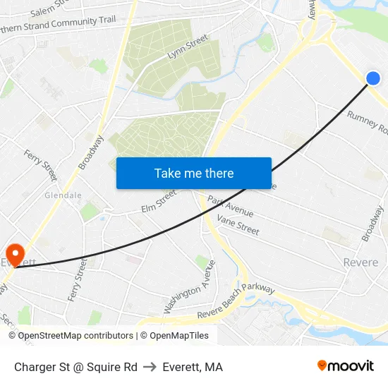Charger St @ Squire Rd to Everett, MA map