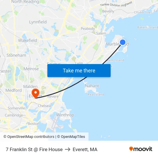 7 Franklin St @ Fire House to Everett, MA map
