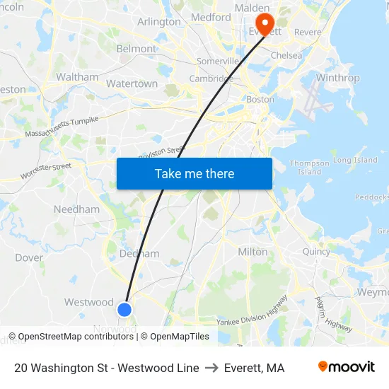 20 Washington St - Westwood Line to Everett, MA map
