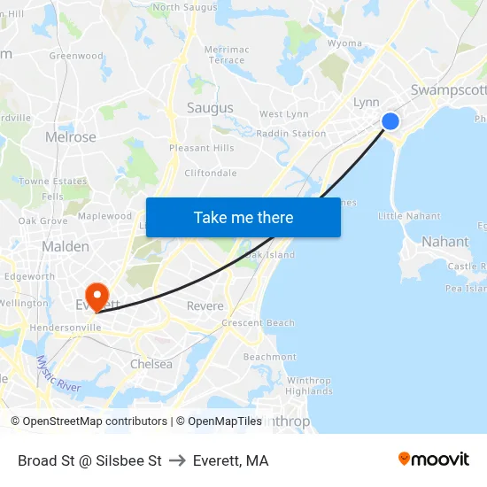 Broad St @ Silsbee St to Everett, MA map