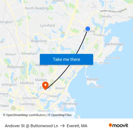 Andover St @ Buttonwood Ln to Everett, MA map