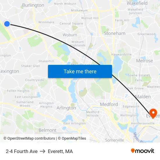 2-4 Fourth Ave to Everett, MA map