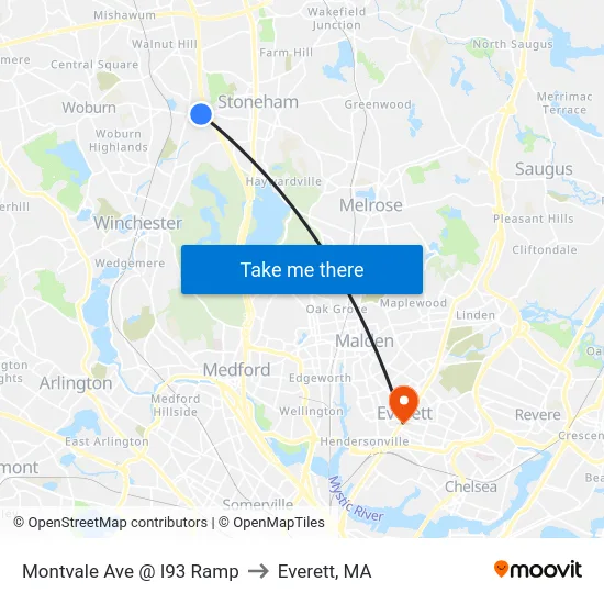 Montvale Ave @ I93 Ramp to Everett, MA map