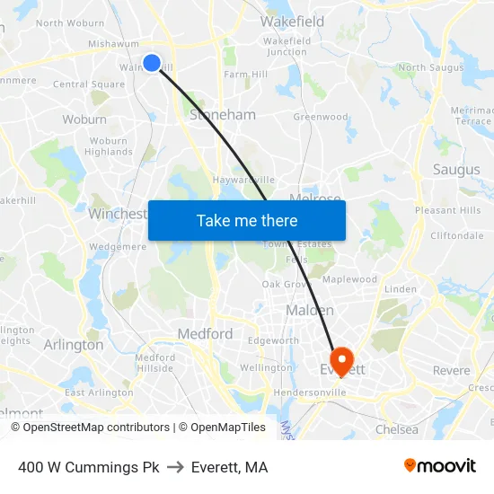 400 W Cummings Pk to Everett, MA map