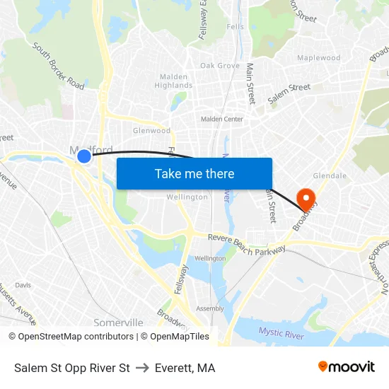 Salem St Opp River St to Everett, MA map