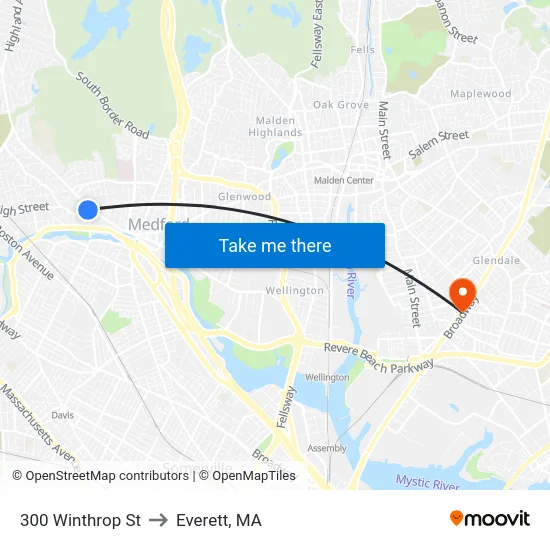300 Winthrop St to Everett, MA map