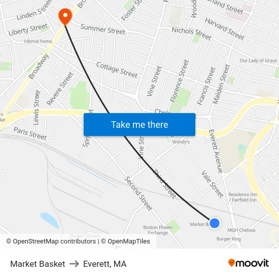 Market Basket to Everett, MA map
