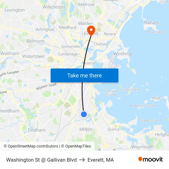 Washington St @ Gallivan Blvd to Everett, MA map