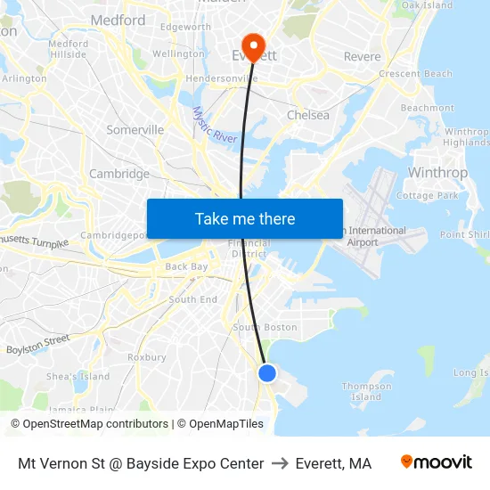 Mt Vernon St @ Bayside Expo Center to Everett, MA map