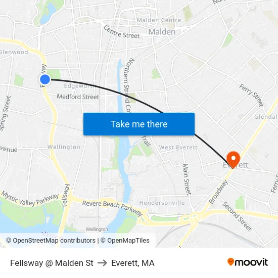 Fellsway @ Malden St to Everett, MA map