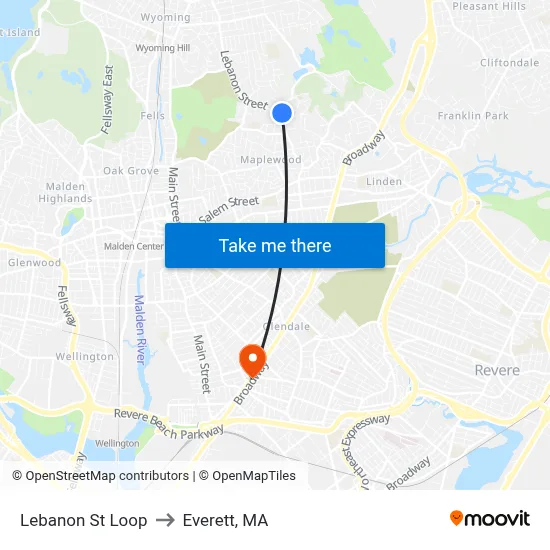 Lebanon St Loop to Everett, MA map
