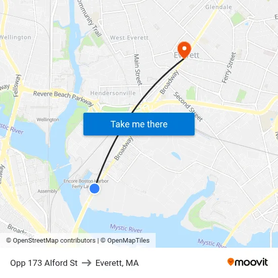 Opp 173 Alford St to Everett, MA map