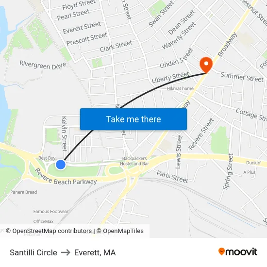 Santilli Circle to Everett, MA map