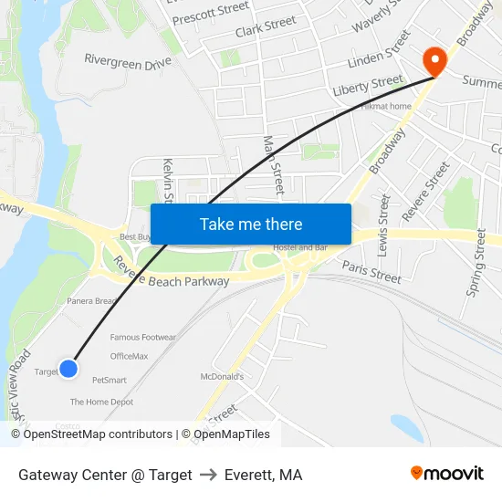 Gateway Center @ Target to Everett, MA map