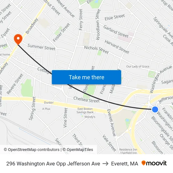 296 Washington Ave Opp Jefferson Ave to Everett, MA map