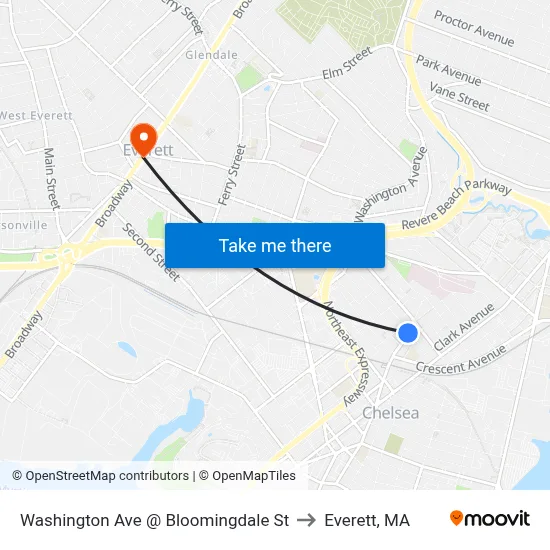 Washington Ave @ Bloomingdale St to Everett, MA map