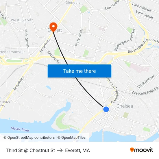 Third St @ Chestnut St to Everett, MA map
