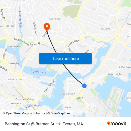 Bennington St @ Bremen St to Everett, MA map