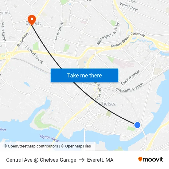 Central Ave @ Chelsea Garage to Everett, MA map