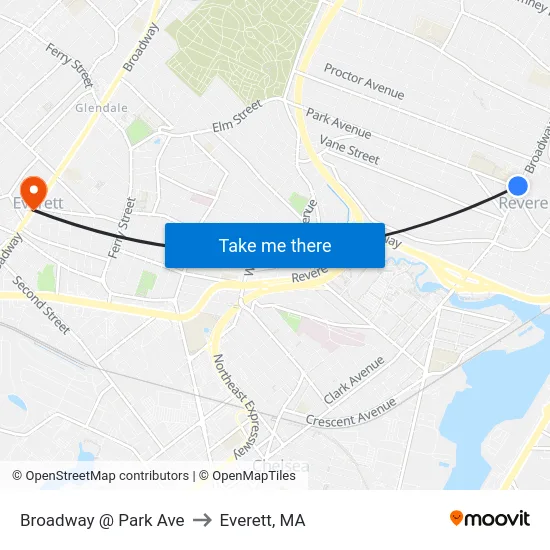 Broadway @ Park Ave to Everett, MA map