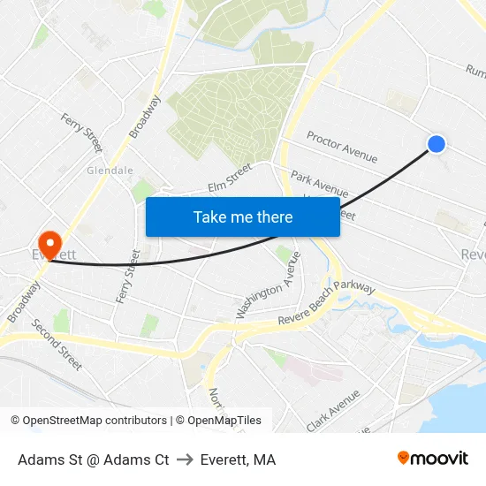 Adams St @ Adams Ct to Everett, MA map