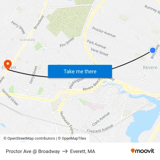 Proctor Ave @ Broadway to Everett, MA map