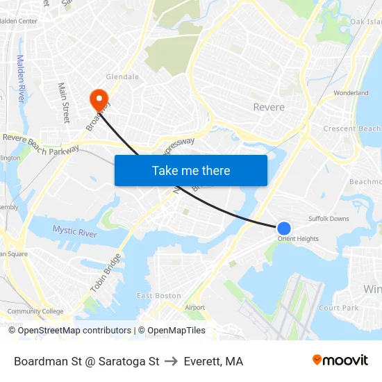 Boardman St @ Saratoga St to Everett, MA map