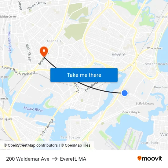 200 Waldemar Ave to Everett, MA map