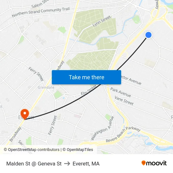 Malden St @ Geneva St to Everett, MA map